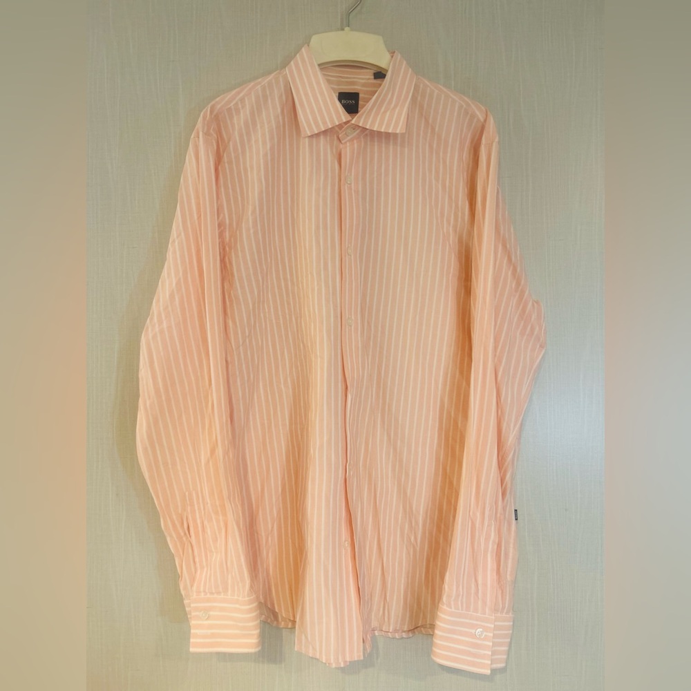 Hugo Boss Men's Peach Striped Button Down Shirt